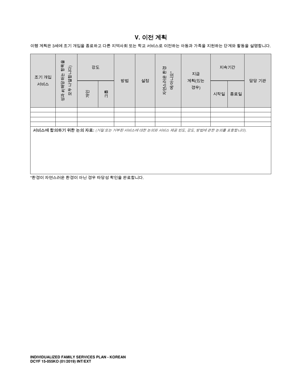 DCYF Form 15-055 Individualized Family Service Plan (Ifsp) - Washington (Korean), Page 17