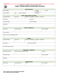 DCYF Form 15-209A Health/Mental Health and Education Summary - Washington, Page 2