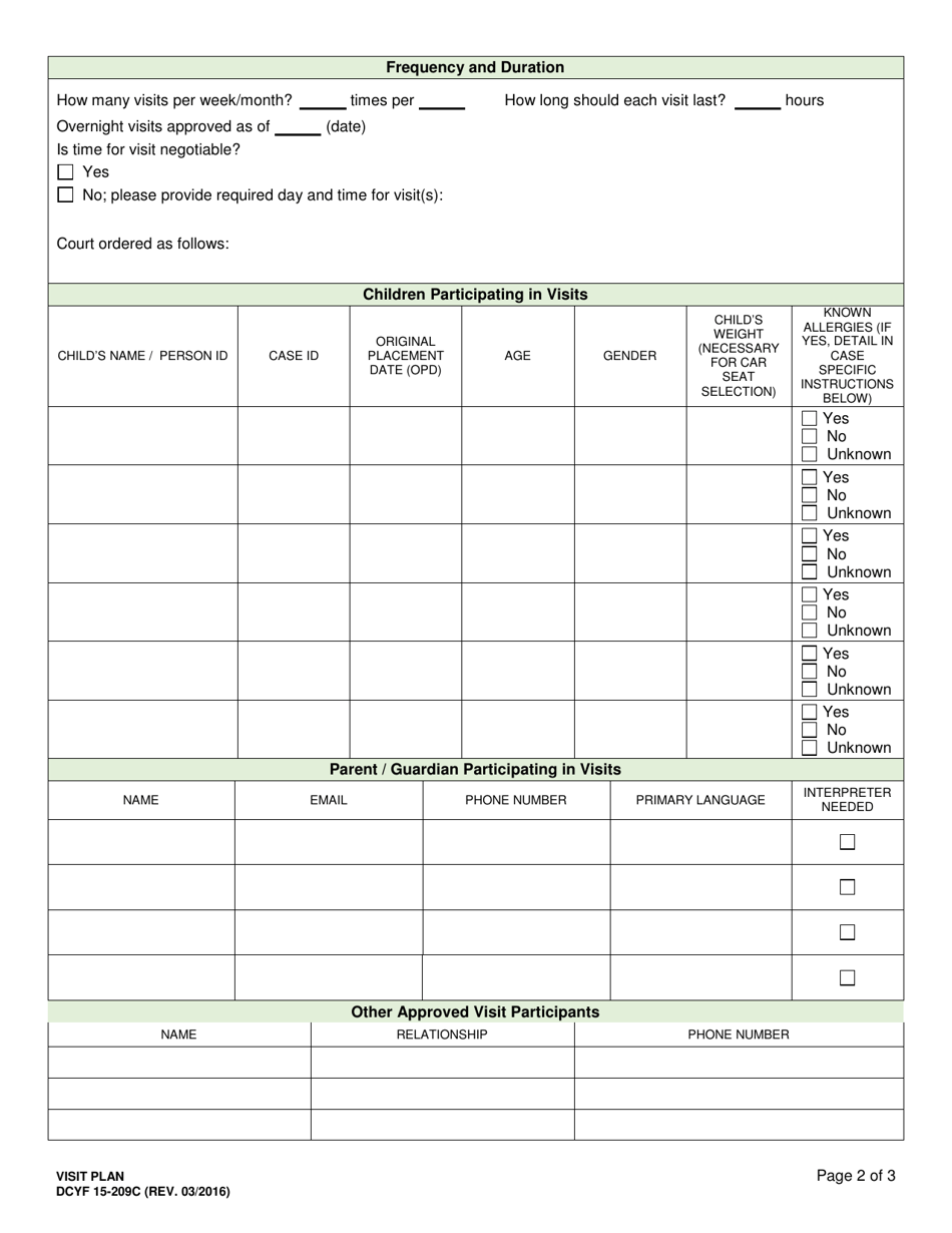 DCYF Form 15-209C Visit Plan - Washington, Page 2
