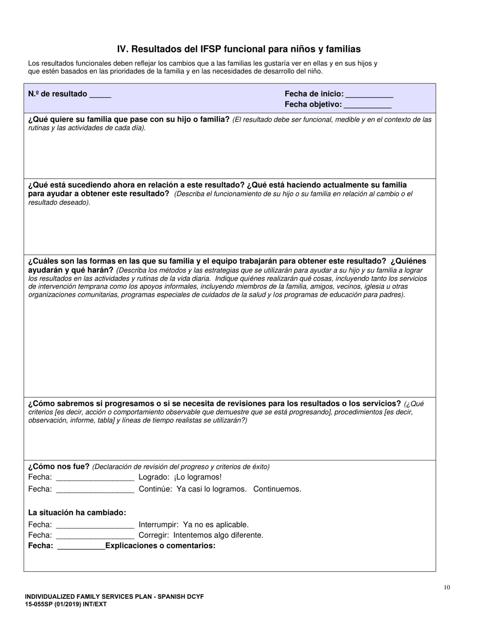 DCYF Formulario 15-055SP Plan De Servicio Familiar Individualizado (Ifsp) - Washington (Spanish), Page 10