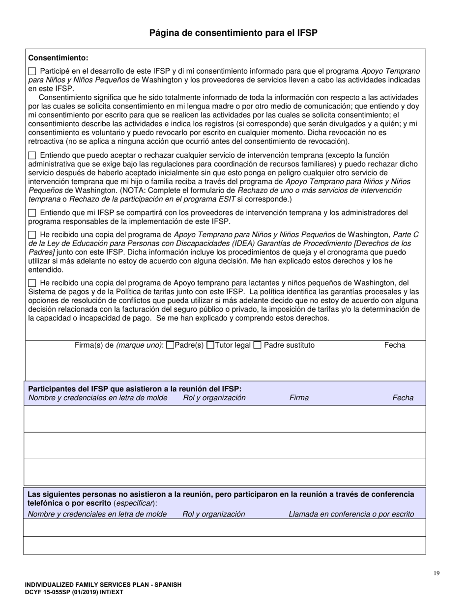 DCYF Formulario 15-055SP Plan De Servicio Familiar Individualizado (Ifsp) - Washington (Spanish), Page 19