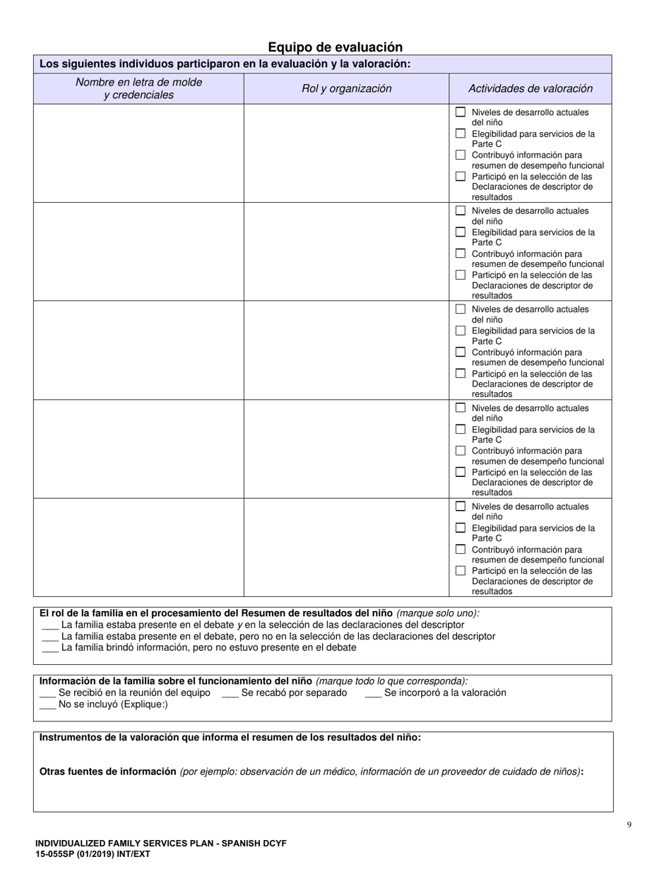 DCYF Formulario 15-055SP Plan De Servicio Familiar Individualizado (Ifsp) - Washington (Spanish), Page 9
