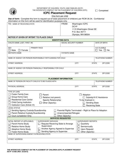 DCYF Form 15-092  Printable Pdf
