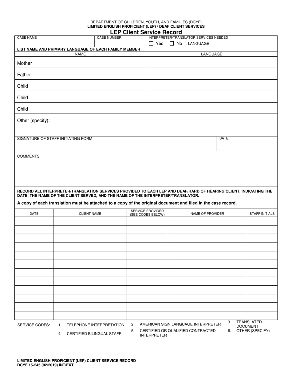 DCYF Form 15-245 - Fill Out, Sign Online and Download Fillable PDF ...