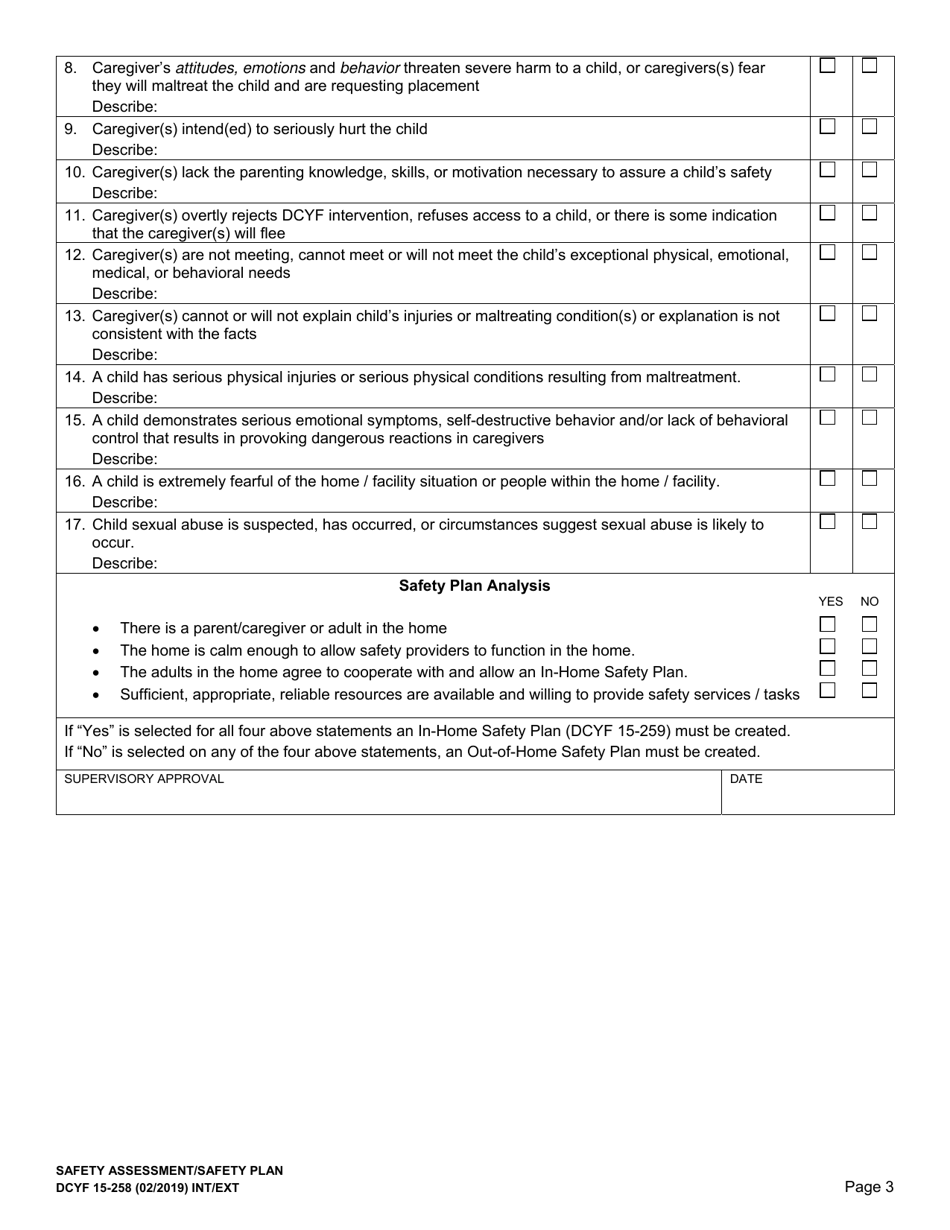 DCYF Form 15-258 Safety Assessment / Safety Plan - Washington, Page 3
