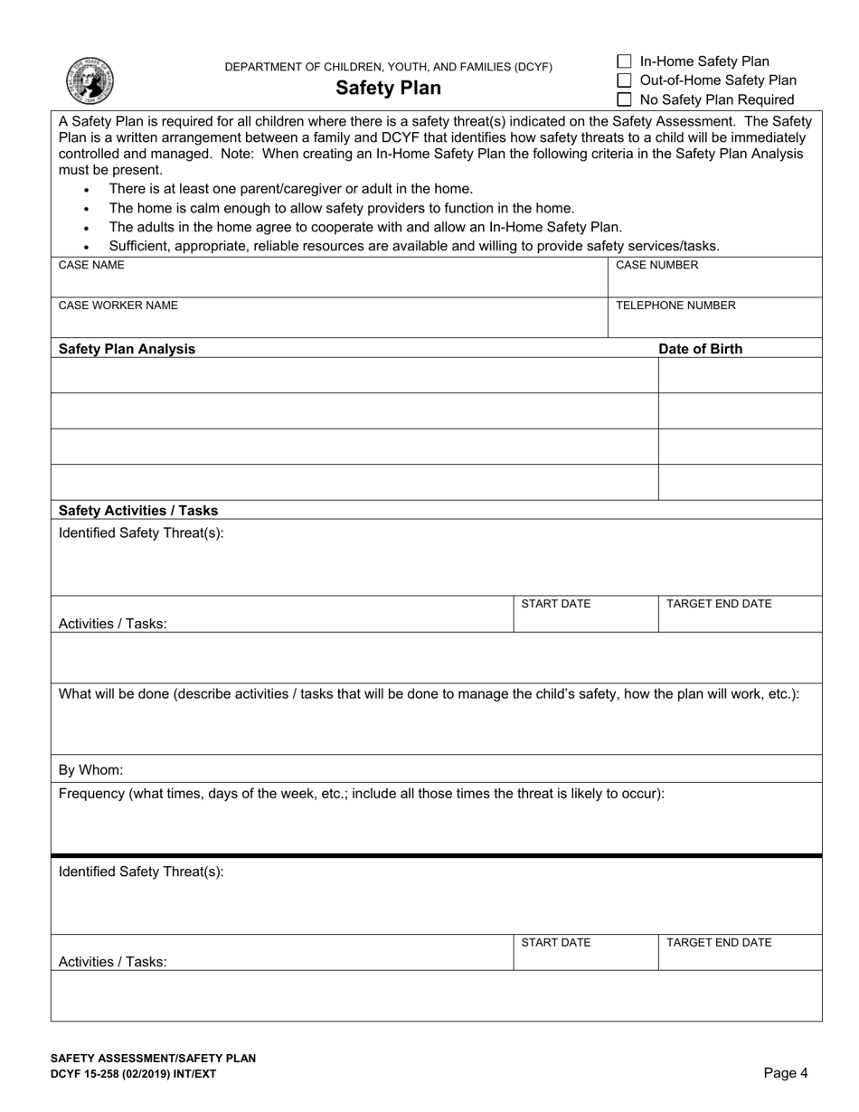 DCYF Form 15-258 Safety Assessment / Safety Plan - Washington, Page 4