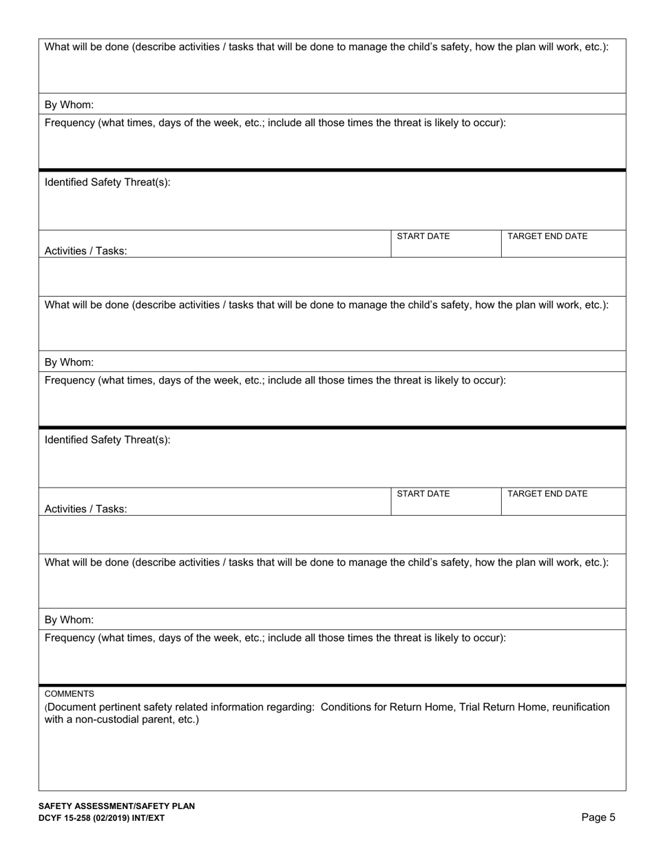 DCYF Form 15-258 Safety Assessment / Safety Plan - Washington, Page 5