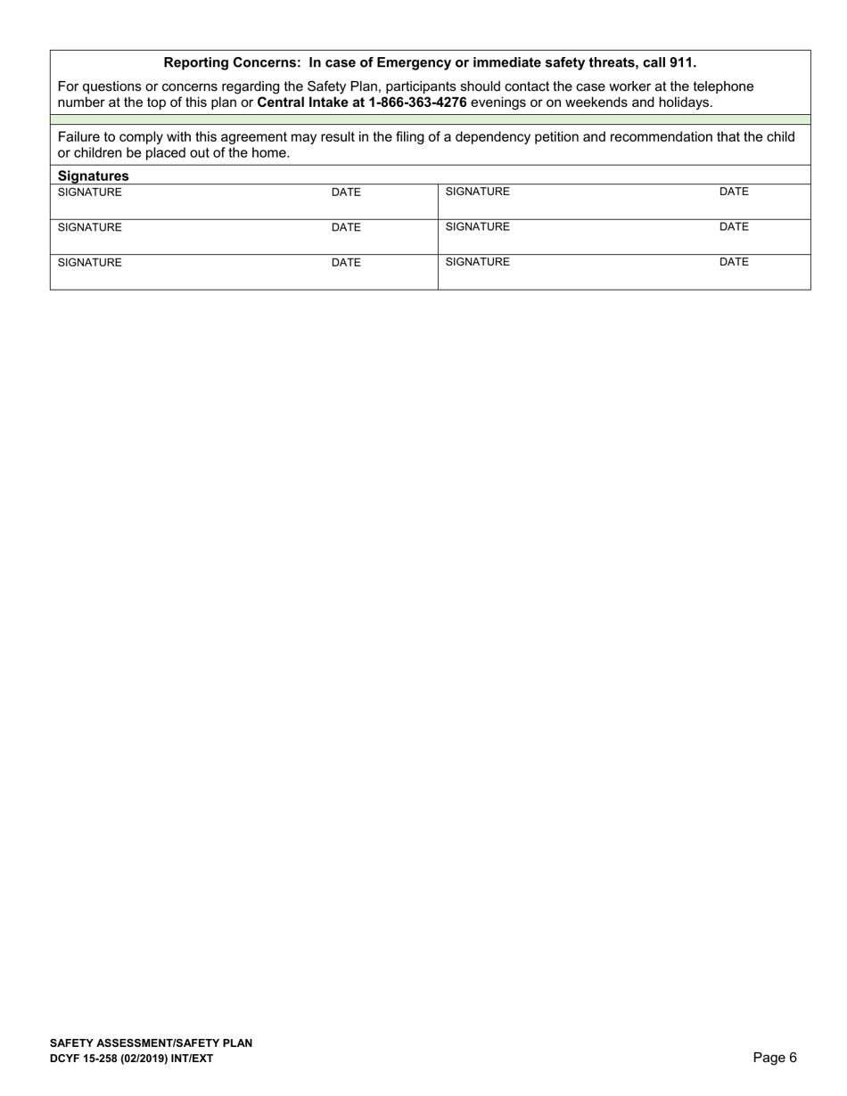 DCYF Form 15-258 Safety Assessment / Safety Plan - Washington, Page 6