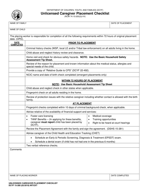 DCYF Form 15-280  Printable Pdf
