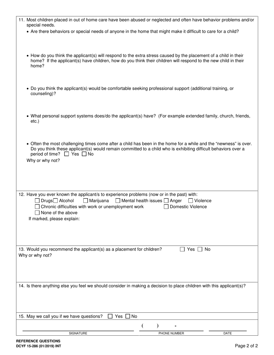 DCYF Form 15-286 Reference Questionnaire - Washington, Page 2