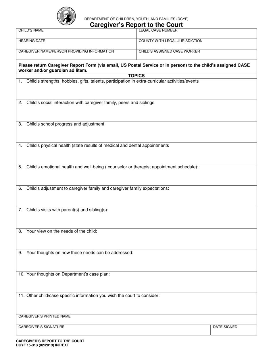 DCYF Form 15-313 Caregivers Report to the Court - Washington, Page 1