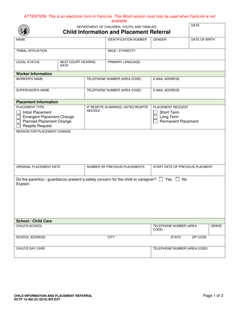 DCYF Form 15-300 Child Information and Placement Referral - Washington