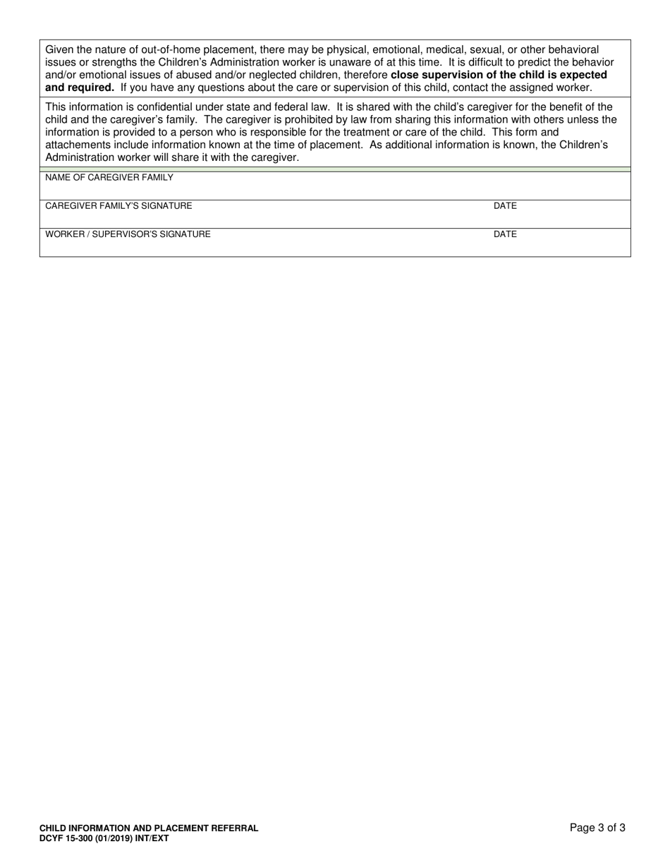 DCYF Form 15-300 Child Information and Placement Referral - Washington, Page 3