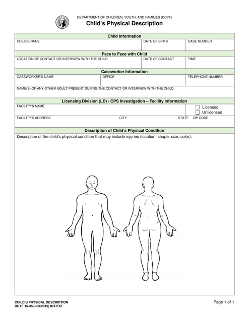 DCYF Form 15-359 Child's Physical Description - Washington