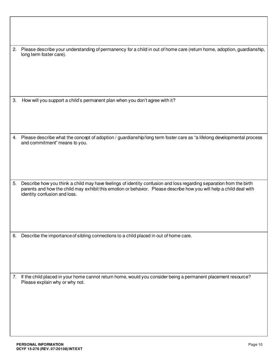 DCYF Form 15-276 Personal Information - Washington, Page 10