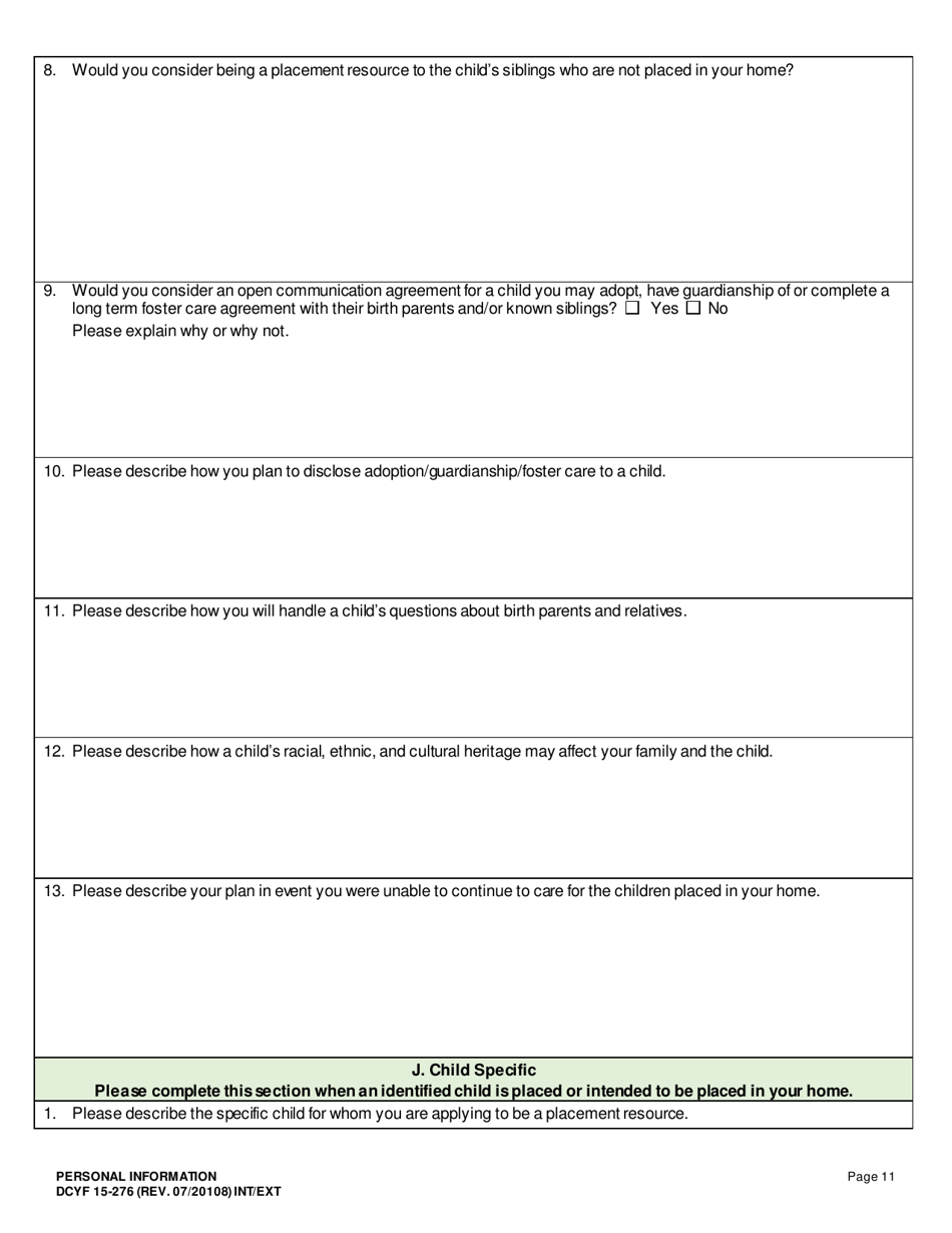 DCYF Form 15-276 Personal Information - Washington, Page 11