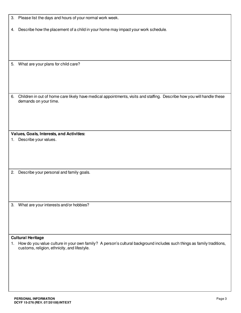DCYF Form 15-276 Personal Information - Washington, Page 3