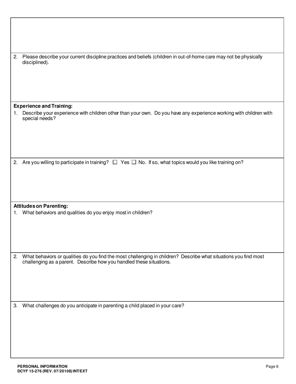 DCYF Form 15-276 Personal Information - Washington, Page 6