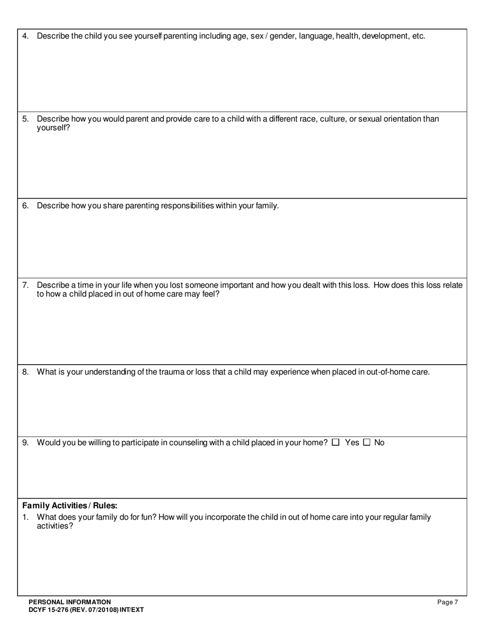 DCYF Form 15-276 Personal Information - Washington, Page 7