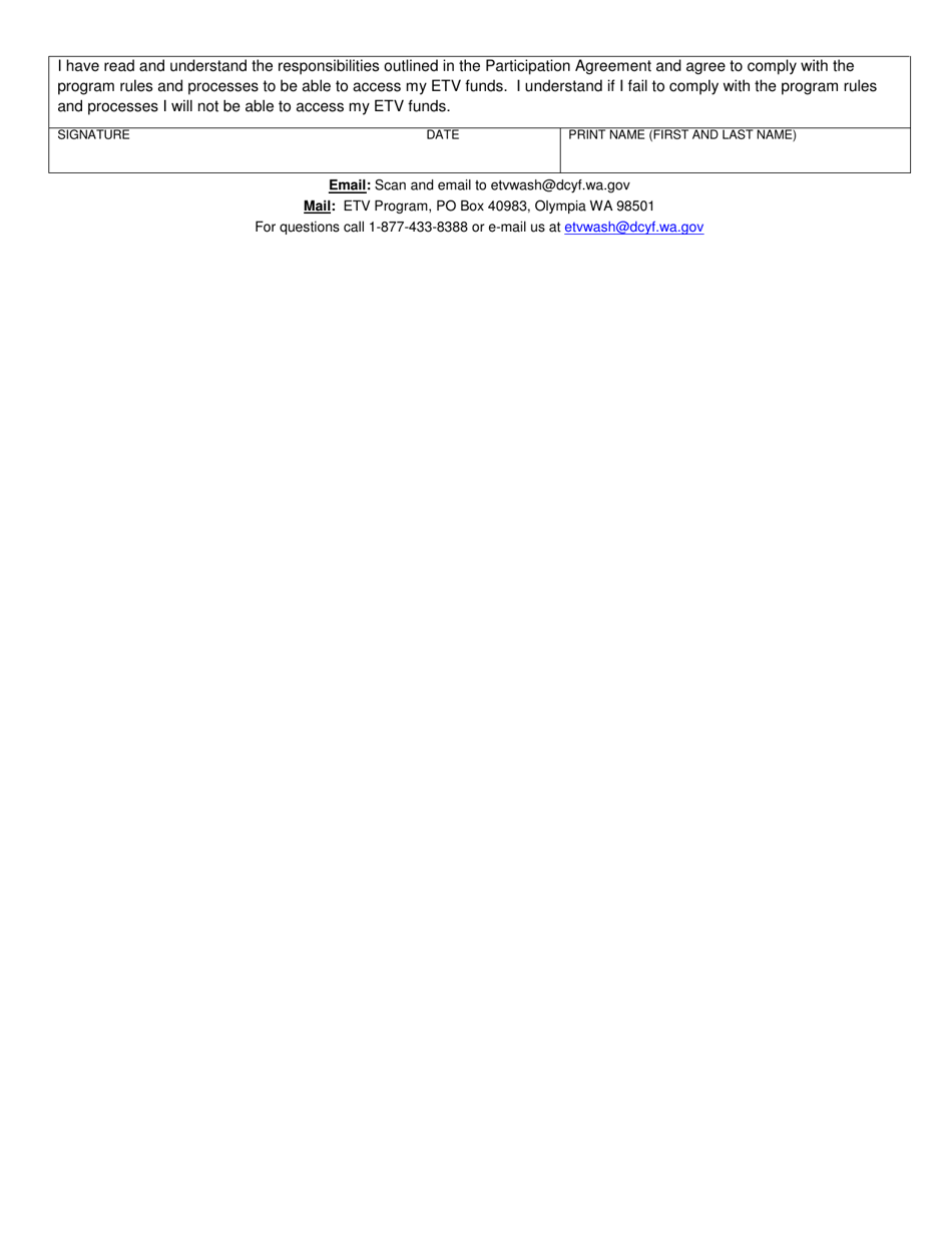 DCYF Form 15-368 Education and Training Voucher (Etv) Program Participation Agreement - Washington, Page 2