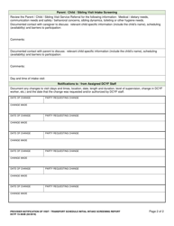 DCYF Form 15-363B Provider Notification of Visit/Transport Schedule Initial Intake Screening Report - Washington, Page 2