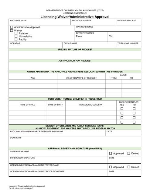 DCYF Form 15-411  Printable Pdf