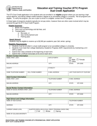 Document preview: DCYF Form 15-377 Education and Training Voucher (Etv) Program Dual Credit Application - Washington