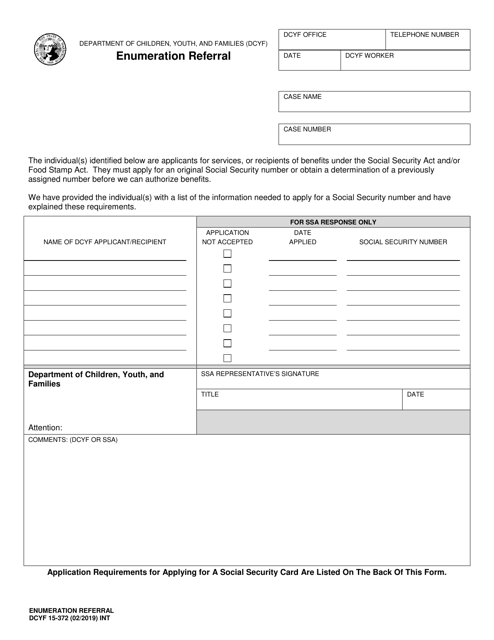 DCYF Form 15-372  Printable Pdf