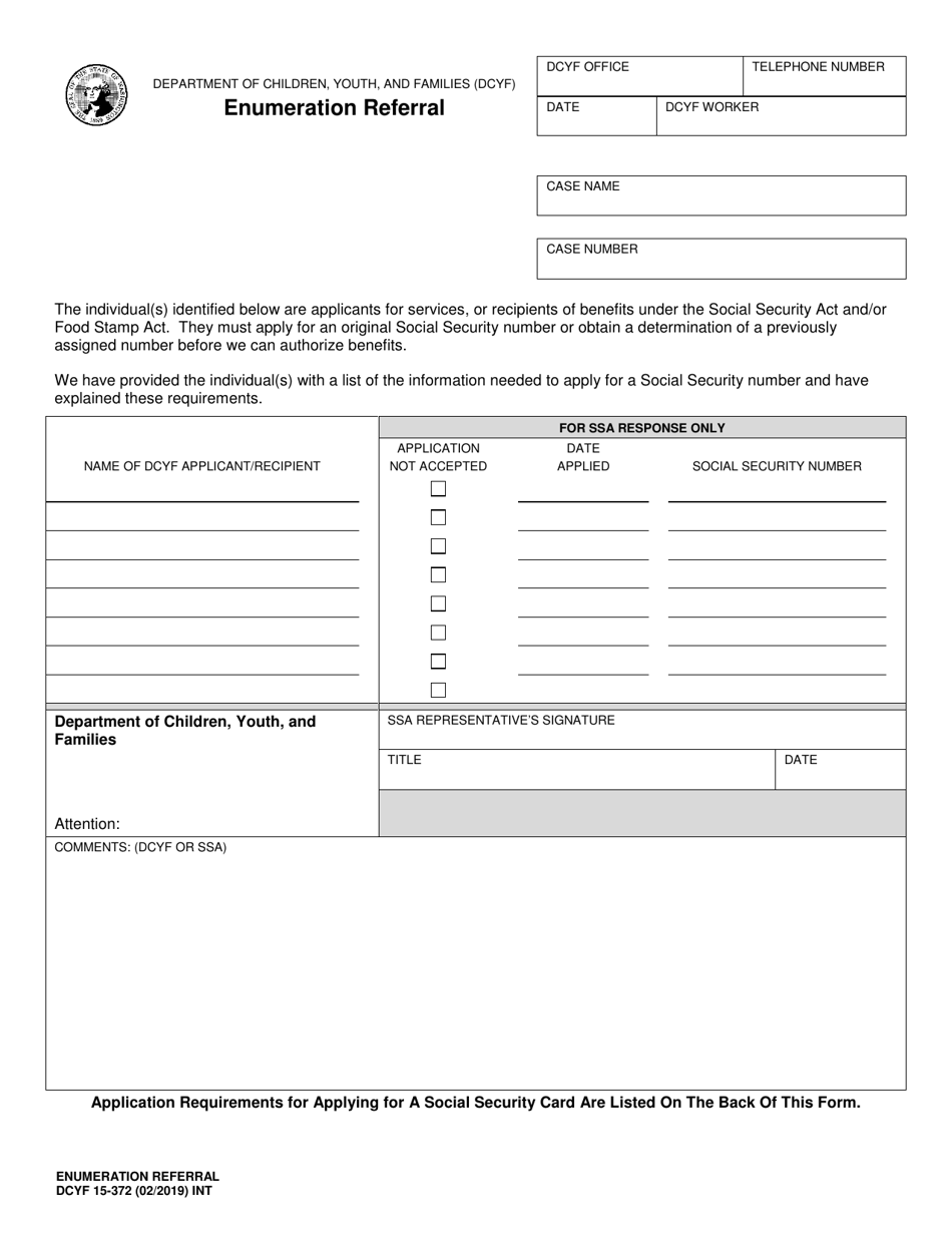 DCYF Form 15-372 Enumeration Referral - Washington, Page 1
