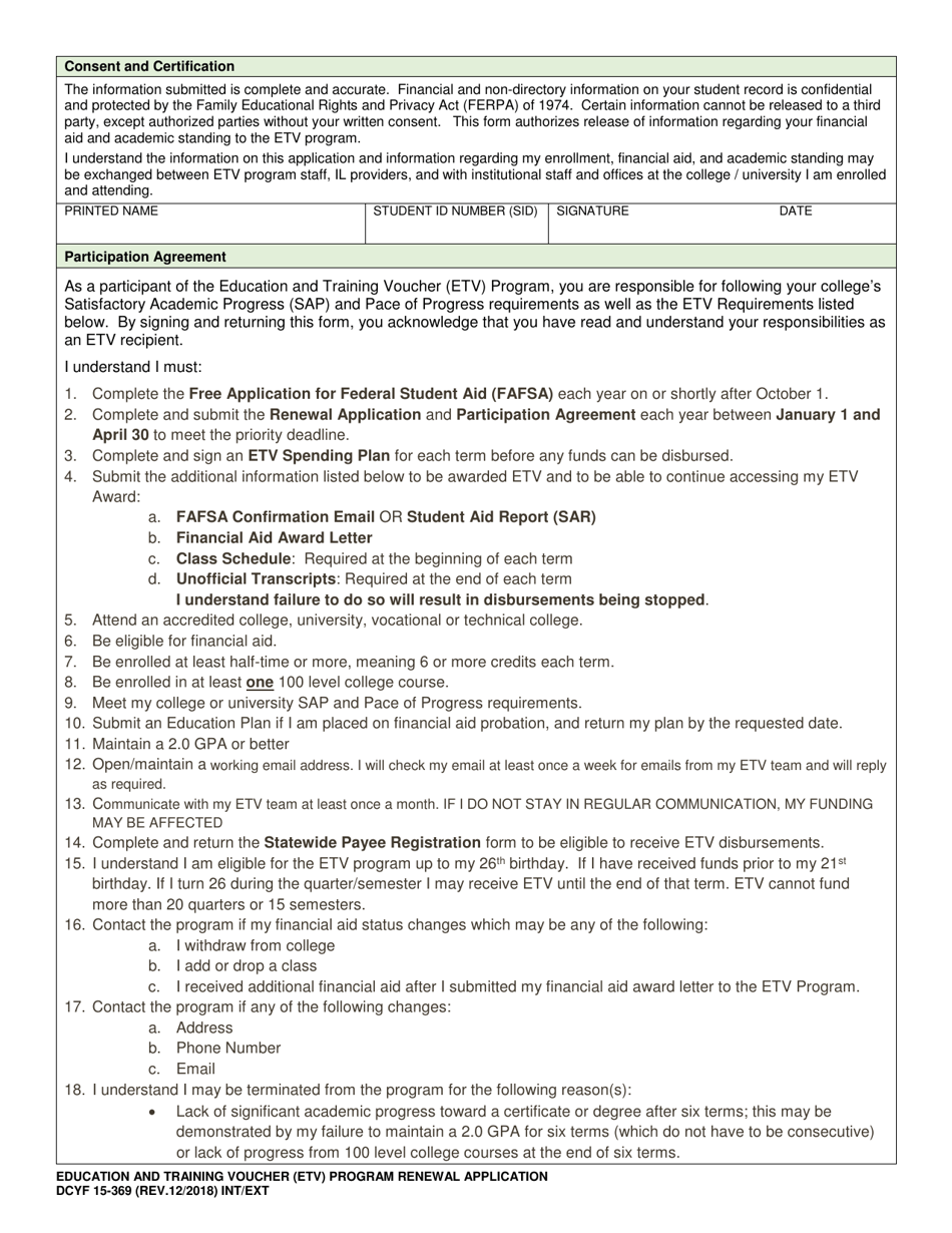 DCYF Form 15-369 Education and Training Voucher (Etv) Program Renewal Application - Washington, Page 2