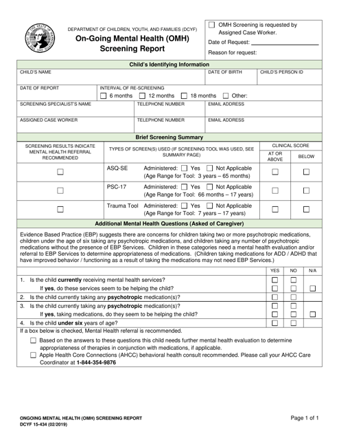 DCYF Form 15-434 On-Going Mental Health (Omh) Screening Report - Washington