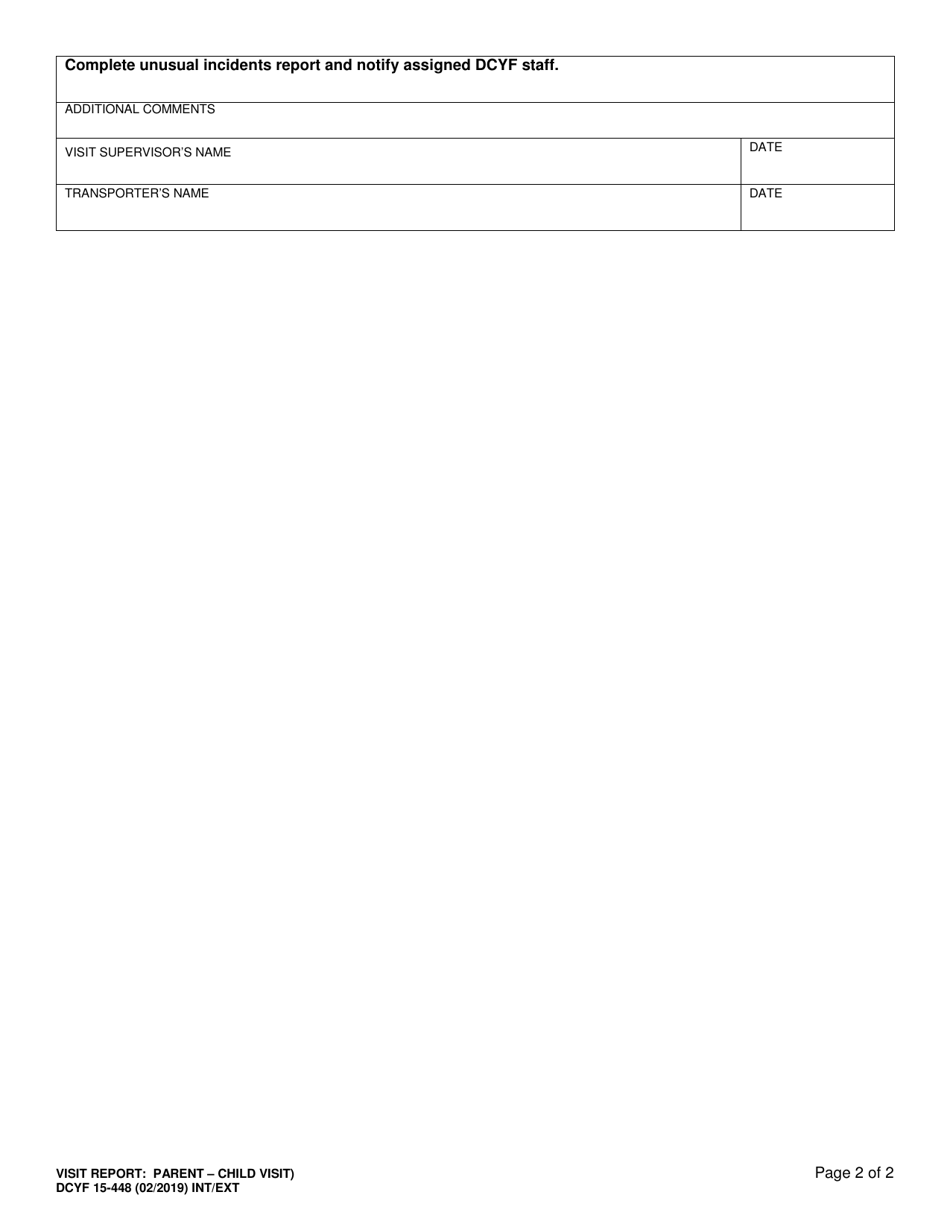DCYF Form 15-448 Visit Report: Parent - Child Visit - Washington, Page 2
