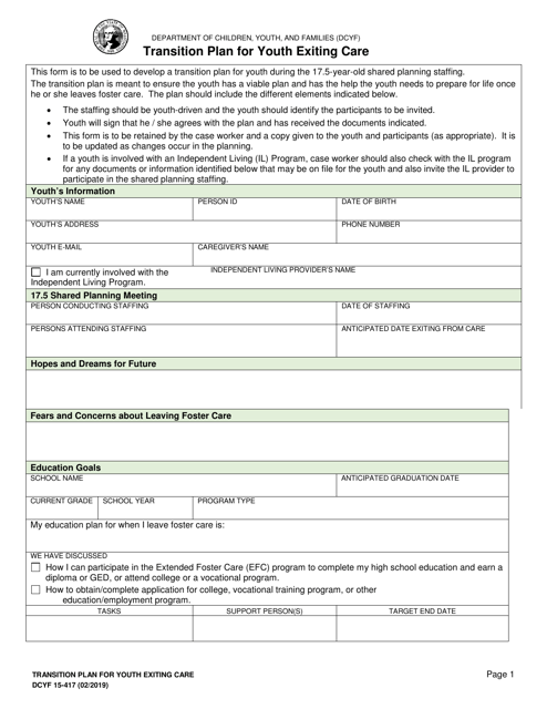DCYF Form 15-417 Transition Plan for Youth Exiting Care - Washington
