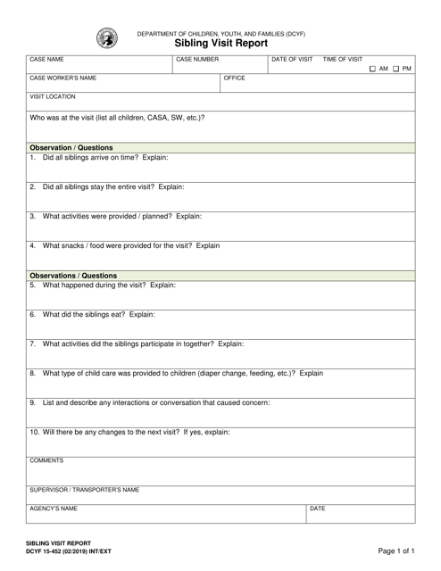 DCYF Form 15-452  Printable Pdf