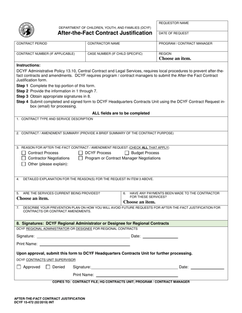 DCYF Form 15-472  Printable Pdf
