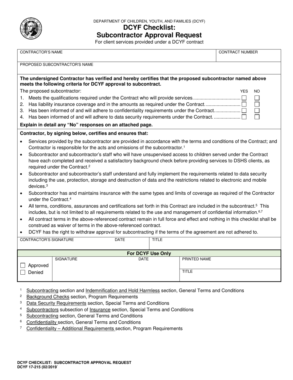 DCYF Form 17215 Fill Out, Sign Online and Download Fillable PDF