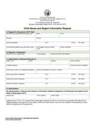 Document preview: DCYF Form 23-033 Child Abuse and Neglect Information Request - Washington