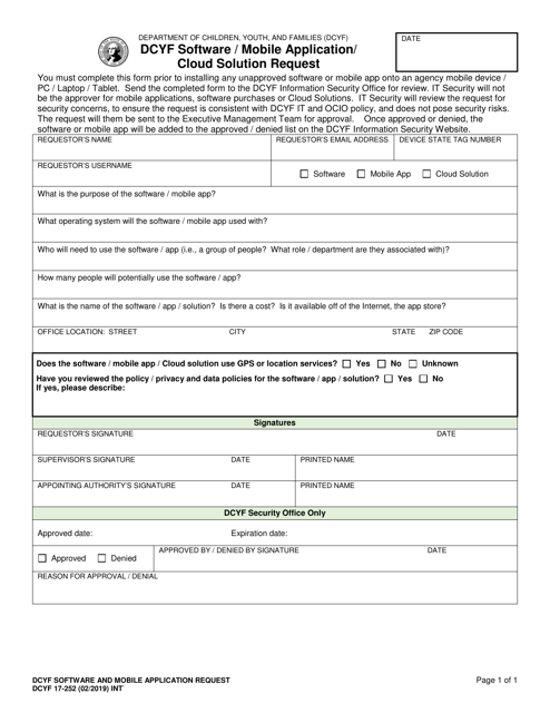 DCYF Form 17-252  Printable Pdf