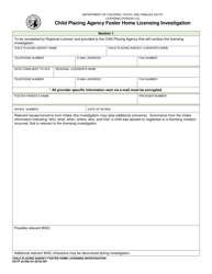 Document preview: DCYF Form 23-036 Child Placing Agency Foster Home Licensing Investigation - Washington