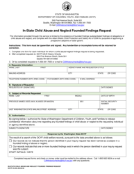 Document preview: DCYF Form 23-032 In-state Child Abuse and Neglect Founded Findings Request - Washington