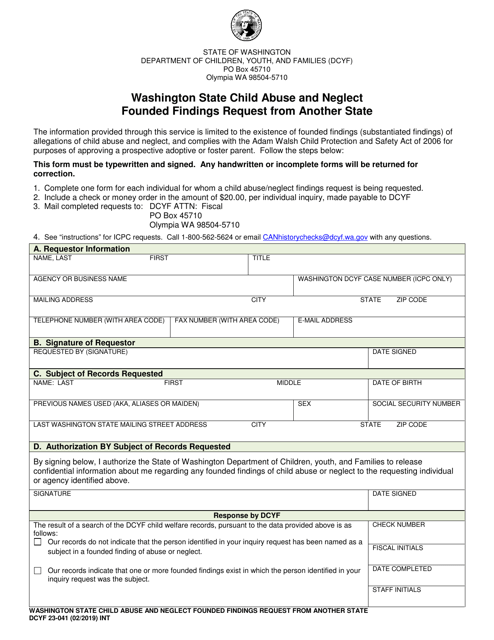 DCYF Form 23-041  Printable Pdf