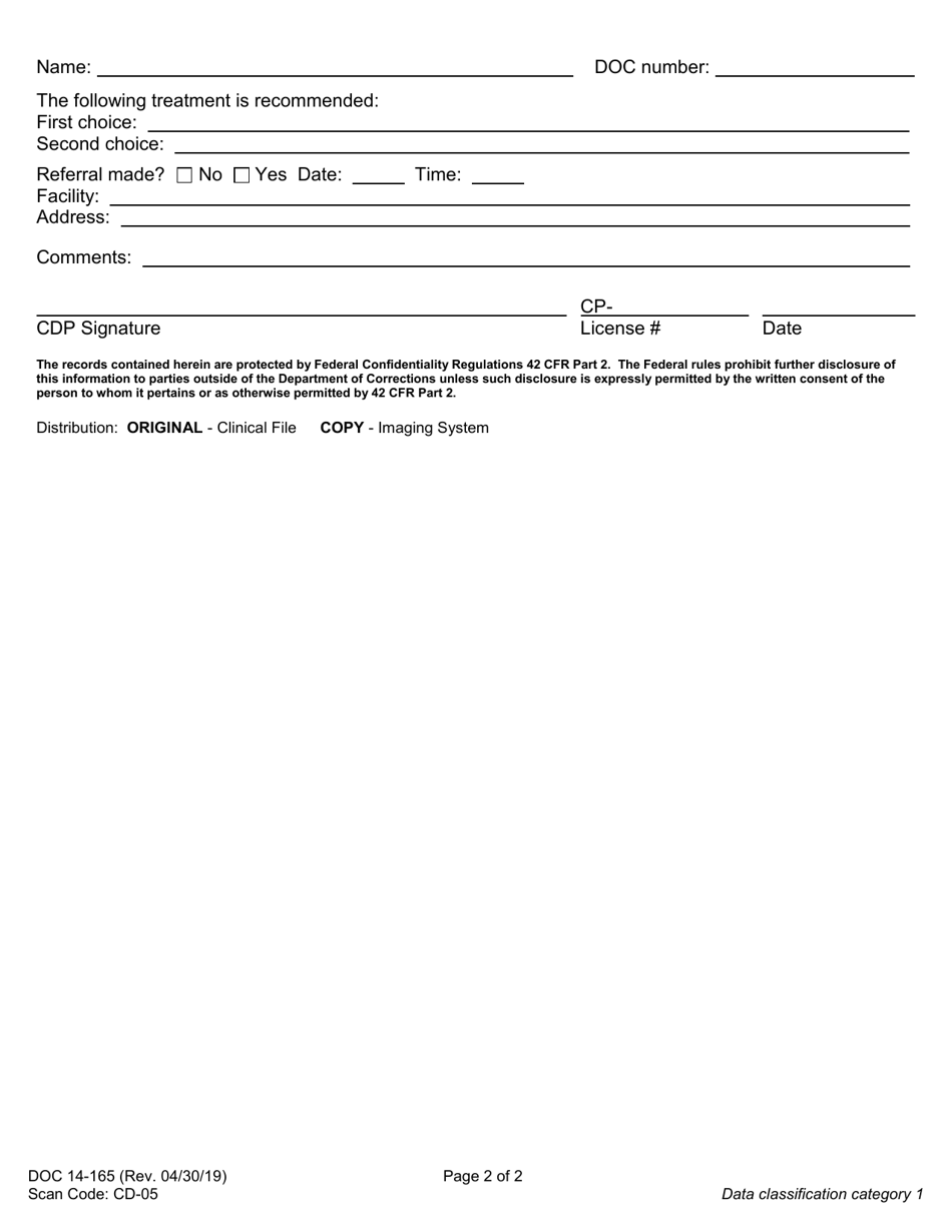 Form DOC14-165 Substance Use Disorder Medication Assisted Treatment (Mat) Screening and Brief Intervention - Washington, Page 2