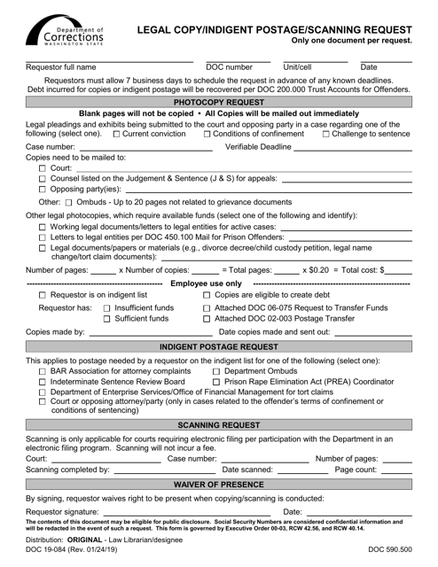 Form DOC19-084 Legal Copy/Indigent Postage/Scanning Request - Washington