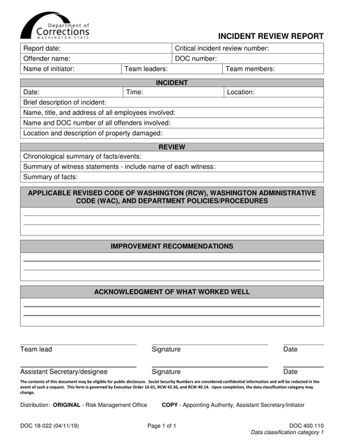 Form DOC18-022  Printable Pdf