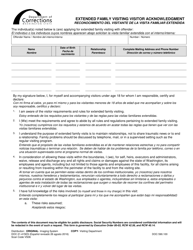Form DOC21-415ES Extended Family Visiting Visitor Acknowledgment - Washington (English/Spanish)