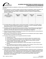 Formulario DOC11-080ES &quot;Acuerdo De Monitoreo De Redes Sociales Y Dispositivos Electronicos&quot; - Washington (Spanish)