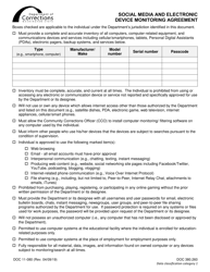 Document preview: Form DOC11-080 Social Media and Electronic Device Monitoring Agreement - Washington