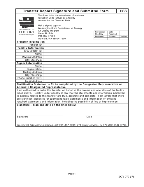 Form ECY070-576 Transfer Report Signature and Submittal Form - Washington
