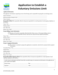 Form ECY070-416 Application to Establish a Voluntary Emissions Limit - Washington, Page 2