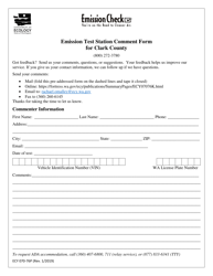 Document preview: Form ECY070-76P Emission Test Station Comment Form for Clark County - Clark County, Washington